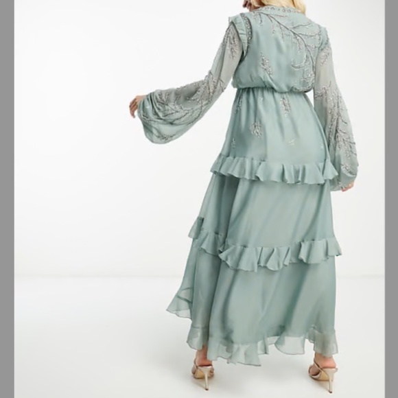 ASOS NWOT Soft Midi Button Front Dress with Trailing Embellishments Size 6 - Picture 9 of 16